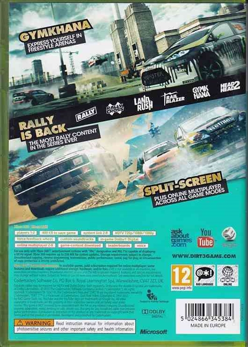 Dirt 3 - XBOX 360 (B Grade) (Genbrug)